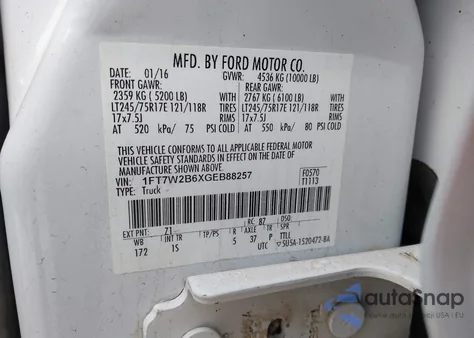 2016 Ford F-250 Xl z USA, uszkodzony, nr VIN 1FT7W2B6XGEB88257